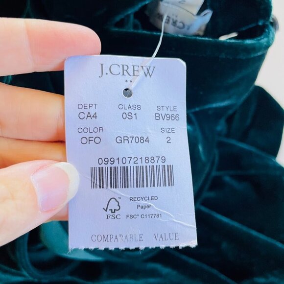 NWT J. Crew Velvet Tiered Midi Emerald Green Holiday Christmas Winter Ruffle - Picture 7 of 13